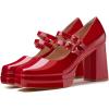 imageCoutgo Womens Platform Mary Jane Pumps Two Strap Square Toe Chunky Block Heel Sandals Party ShoesRed
