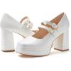 imageCoutgo Womens Platform Mary Jane Pumps Two Strap Square Toe Chunky Block Heel Sandals Party ShoesWhite