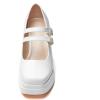 imageCoutgo Womens Platform Mary Jane Pumps Two Strap Square Toe Chunky Block Heel Sandals Party ShoesWhite