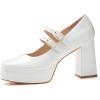 imageCoutgo Womens Platform Mary Jane Pumps Two Strap Square Toe Chunky Block Heel Sandals Party ShoesWhite
