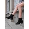 imageCoutgo Womens Pointed Toe Ankle Boots Elastic Chunky Block Stacked Mid Heel Slip On Chelsea BootiesAblack