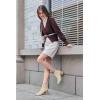 imageCoutgo Womens Pointed Toe Ankle Boots Elastic Chunky Block Stacked Mid Heel Slip On Chelsea BootiesBeige
