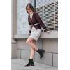 imageCoutgo Womens Pointed Toe Ankle Boots Elastic Chunky Block Stacked Mid Heel Slip On Chelsea BootiesBlacksuede