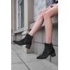 imageCoutgo Womens Pointed Toe Ankle Boots Elastic Chunky Block Stacked Mid Heel Slip On Chelsea BootiesBlacksuede