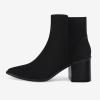 imageCoutgo Womens Pointed Toe Ankle Boots Elastic Chunky Block Stacked Mid Heel Slip On Chelsea BootiesBlacksuede