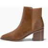 imageCoutgo Womens Pointed Toe Ankle Boots Elastic Chunky Block Stacked Mid Heel Slip On Chelsea BootiesBrown