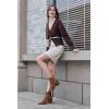 imageCoutgo Womens Pointed Toe Ankle Boots Elastic Chunky Block Stacked Mid Heel Slip On Chelsea BootiesBrown
