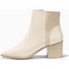imageCoutgo Womens Pointed Toe Ankle Boots Elastic Chunky Block Stacked Mid Heel Slip On Chelsea BootiesCream