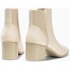 imageCoutgo Womens Pointed Toe Ankle Boots Elastic Chunky Block Stacked Mid Heel Slip On Chelsea BootiesCream