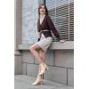 imageCoutgo Womens Pointed Toe Ankle Boots Elastic Chunky Block Stacked Mid Heel Slip On Chelsea BootiesCream