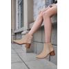 imageCoutgo Womens Pointed Toe Ankle Boots Elastic Chunky Block Stacked Mid Heel Slip On Chelsea BootiesKhakisuede