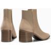 imageCoutgo Womens Pointed Toe Ankle Boots Elastic Chunky Block Stacked Mid Heel Slip On Chelsea BootiesKhakisuede