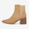 imageCoutgo Womens Pointed Toe Ankle Boots Elastic Chunky Block Stacked Mid Heel Slip On Chelsea BootiesLight Brownsuede
