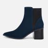 imageCoutgo Womens Pointed Toe Ankle Boots Elastic Chunky Block Stacked Mid Heel Slip On Chelsea BootiesNavy Bluesuede