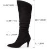 imageCoutgo Womens Slouchy Knee High Boots Wide Calf Kitten Heel Pointed Toe Pull On Long Boots Winter ShoesBlack