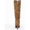 imageCoutgo Womens Slouchy Knee High Boots Wide Calf Kitten Heel Pointed Toe Pull On Long Boots Winter ShoesCoffee