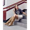 imageCoutgo Womens Slouchy Knee High Boots Wide Calf Kitten Heel Pointed Toe Pull On Long Boots Winter ShoesCoffee