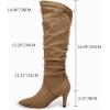 imageCoutgo Womens Slouchy Knee High Boots Wide Calf Kitten Heel Pointed Toe Pull On Long Boots Winter ShoesCoffee