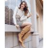 imageCoutgo Womens Slouchy Knee High Boots Wide Calf Kitten Heel Pointed Toe Pull On Long Boots Winter ShoesKhaki