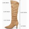 imageCoutgo Womens Slouchy Knee High Boots Wide Calf Kitten Heel Pointed Toe Pull On Long Boots Winter ShoesKhaki