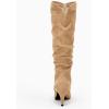 imageCoutgo Womens Slouchy Knee High Boots Wide Calf Kitten Heel Pointed Toe Pull On Long Boots Winter ShoesKhaki