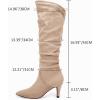 imageCoutgo Womens Slouchy Knee High Boots Wide Calf Kitten Heel Pointed Toe Pull On Long Boots Winter ShoesNude