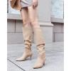 imageCoutgo Womens Slouchy Knee High Boots Wide Calf Kitten Heel Pointed Toe Pull On Long Boots Winter ShoesNude
