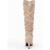 imageCoutgo Womens Slouchy Knee High Boots Wide Calf Kitten Heel Pointed Toe Pull On Long Boots Winter ShoesNude