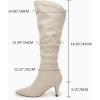 imageCoutgo Womens Slouchy Knee High Boots Wide Calf Kitten Heel Pointed Toe Pull On Long Boots Winter ShoesOffwhite