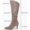 imageCoutgo Womens Slouchy Knee High Boots Wide Calf Kitten Heel Pointed Toe Pull On Long Boots Winter ShoesTaupe