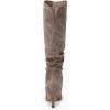 imageCoutgo Womens Slouchy Knee High Boots Wide Calf Kitten Heel Pointed Toe Pull On Long Boots Winter ShoesTaupe
