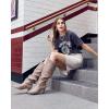 imageCoutgo Womens Slouchy Knee High Boots Wide Calf Kitten Heel Pointed Toe Pull On Long Boots Winter ShoesTaupe