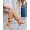 imageCoutgo Womens Slouchy Knee High Boots Wide Calf Kitten Heel Pointed Toe Pull On Long Boots Winter ShoesZkhaki