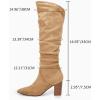 imageCoutgo Womens Slouchy Knee High Boots Wide Calf Kitten Heel Pointed Toe Pull On Long Boots Winter ShoesZkhaki
