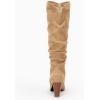imageCoutgo Womens Slouchy Knee High Boots Wide Calf Kitten Heel Pointed Toe Pull On Long Boots Winter ShoesZkhaki