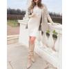 imageCoutgo Womens Slouchy Knee High Boots Wide Calf Kitten Heel Pointed Toe Pull On Long Boots Winter ShoesZnude