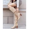 imageCoutgo Womens Slouchy Knee High Boots Wide Calf Kitten Heel Pointed Toe Pull On Long Boots Winter ShoesZnude