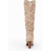 imageCoutgo Womens Slouchy Knee High Boots Wide Calf Kitten Heel Pointed Toe Pull On Long Boots Winter ShoesZnude