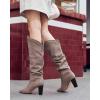 imageCoutgo Womens Slouchy Knee High Boots Wide Calf Kitten Heel Pointed Toe Pull On Long Boots Winter ShoesZtaupe