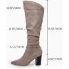 imageCoutgo Womens Slouchy Knee High Boots Wide Calf Kitten Heel Pointed Toe Pull On Long Boots Winter ShoesZtaupe