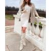 imageCoutgo Womens Slouchy Knee High Boots Wide Calf Kitten Heel Pointed Toe Pull On Long Boots Winter ShoesZwhite
