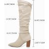 imageCoutgo Womens Slouchy Knee High Boots Wide Calf Kitten Heel Pointed Toe Pull On Long Boots Winter ShoesZwhite