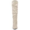 imageCoutgo Womens Slouchy Knee High Boots Wide Calf Kitten Heel Pointed Toe Pull On Long Boots Winter ShoesZwhite