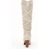 imageCoutgo Womens Slouchy Knee High Boots Wide Calf Kitten Heel Pointed Toe Pull On Long Boots Winter ShoesZwhite