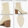 imageCoutgo Womens Sock Ankle Boots Pointed Toe Chunky High Stacked Heel Pull On Ribbed Knit Chelsea Boots BootiesBeige