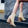 imageCoutgo Womens Sock Ankle Boots Pointed Toe Chunky High Stacked Heel Pull On Ribbed Knit Chelsea Boots BootiesBeige