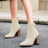 imageCoutgo Womens Sock Ankle Boots Pointed Toe Chunky High Stacked Heel Pull On Ribbed Knit Chelsea Boots BootiesBeige