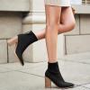 imageCoutgo Womens Sock Ankle Boots Pointed Toe Chunky High Stacked Heel Pull On Ribbed Knit Chelsea Boots BootiesBlack
