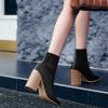 imageCoutgo Womens Sock Ankle Boots Pointed Toe Chunky High Stacked Heel Pull On Ribbed Knit Chelsea Boots BootiesBlack