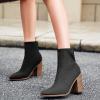 imageCoutgo Womens Sock Ankle Boots Pointed Toe Chunky High Stacked Heel Pull On Ribbed Knit Chelsea Boots BootiesBlack